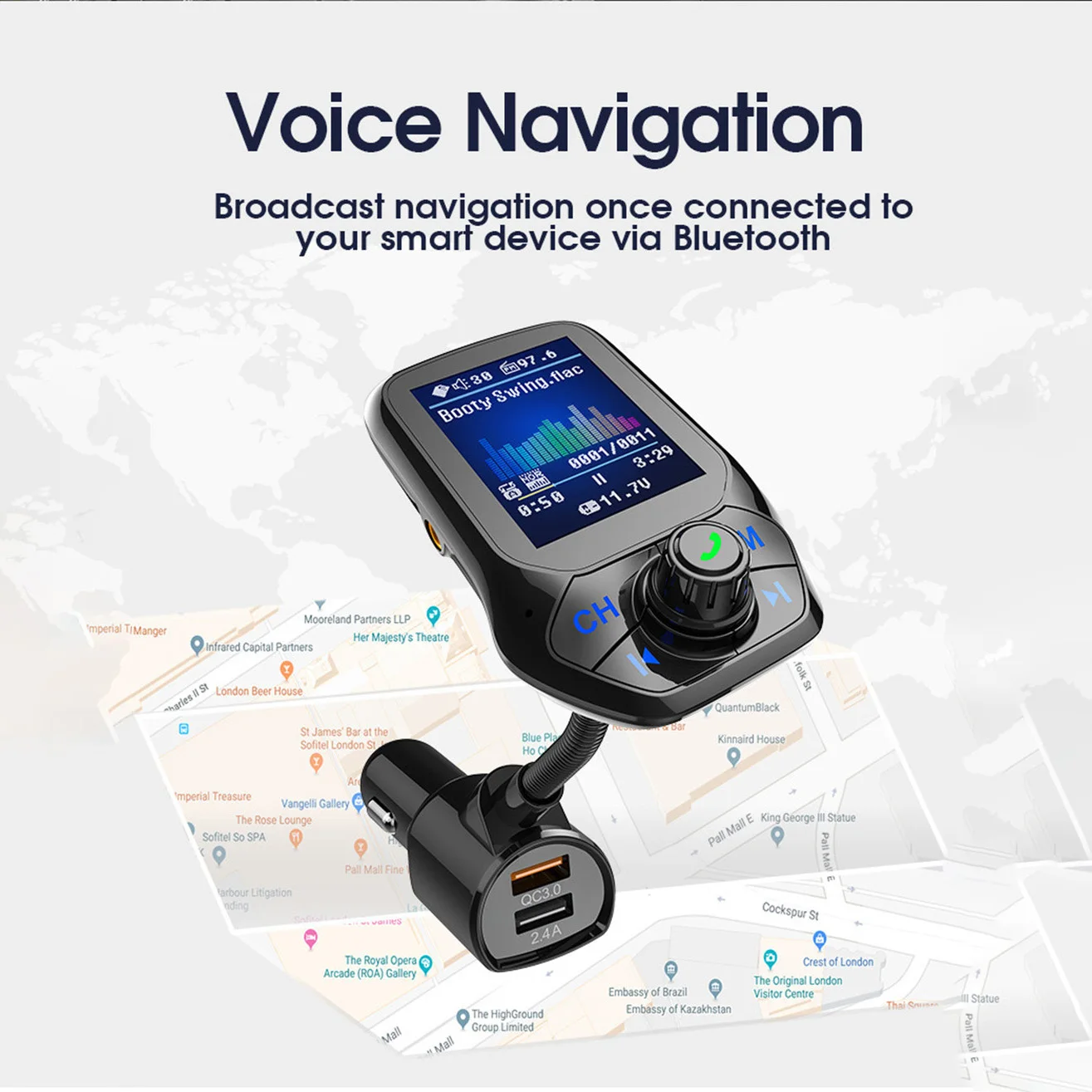T43 Автомобильный Bluetooth Mp3 плеер громкой связи тип-c Fm передатчик Strik поддержка