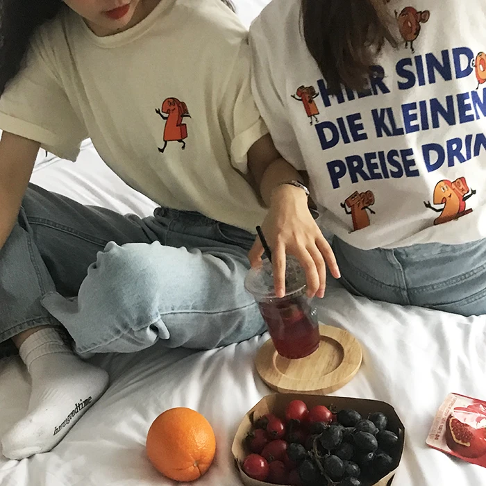 100% хлопок футболка Для женщин 2019 летние шорты рукавом Футболки женский милый
