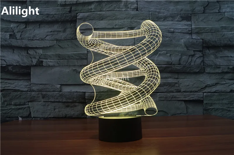 3D DNA светодиодная Ночная лампа деревянная база абстрактная спиральная ночник