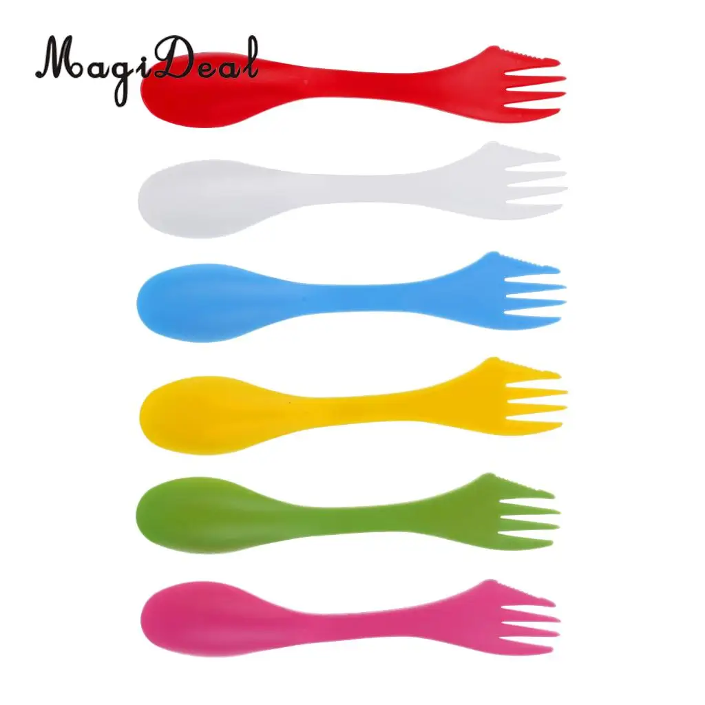 MagiDeal 6 шт./компл. посуда для кемпинга Spork комбинированный гаджет путешествий ложка