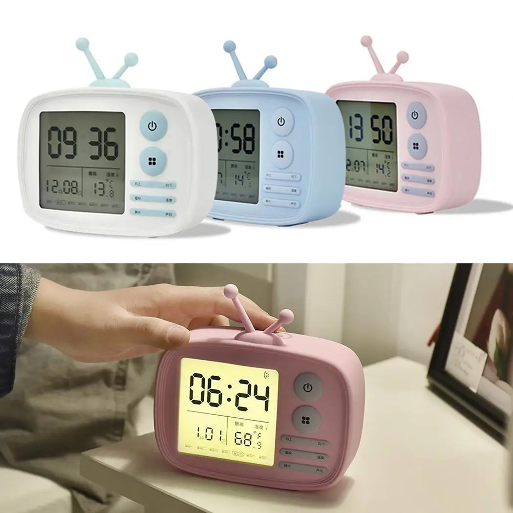Симпатичный USB цифровой зарядный будильник Ретро телевизионная форма