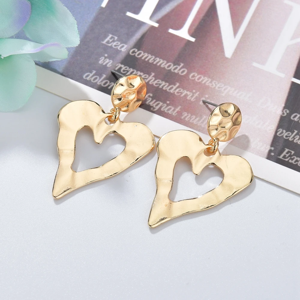 2019 New Design Women Statement Jewelry Gold Silver Color Irregular Love Heart Alloy Drop Earrings For Accessories | Украшения и