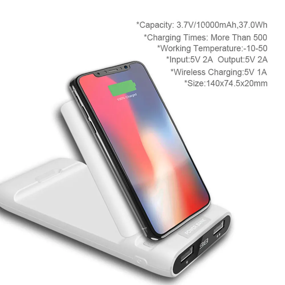 KISSCASE 10000mAh Qi Wireless Charger Power Bank For iPhone 11 X XS MAX Samsung Xiaomi Powerbank External Battery Phone Holder | Мобильные