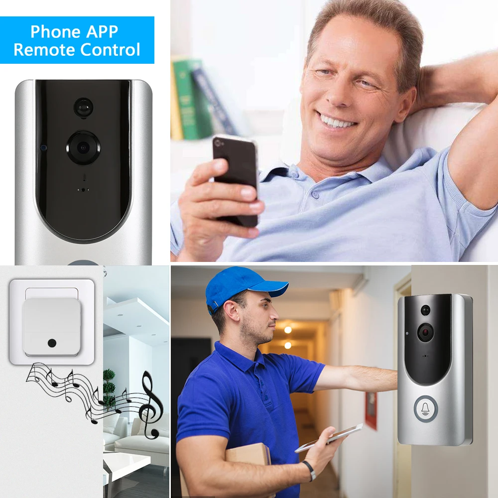 

HD 720P WiFi Smart Wireless Security Doorbell Smart Visual Intercom Recording Video Door Phone+TF Card+Wireless Doorbell Chime