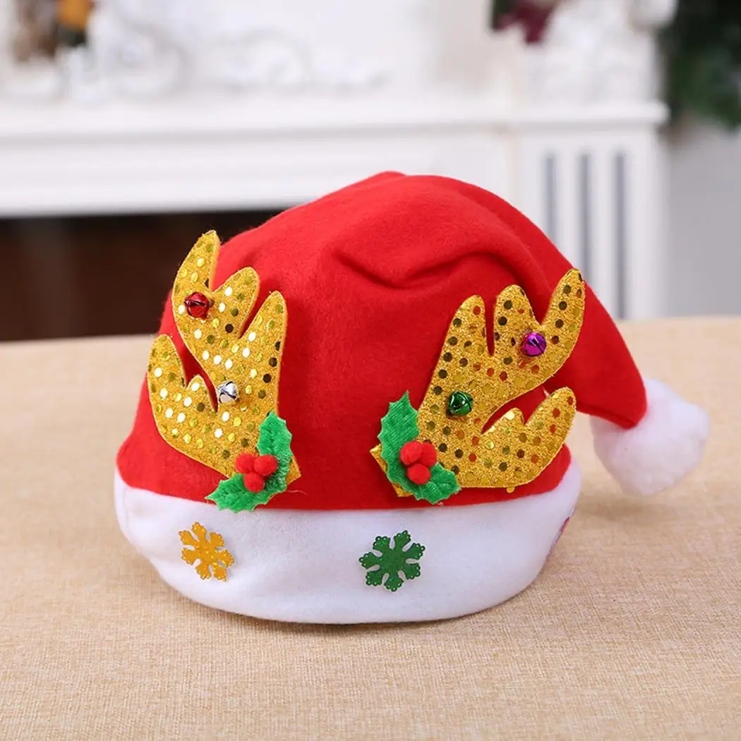Stylish Christmas Party Adult Elk Sequins Decoration Red Gold Green Hat |