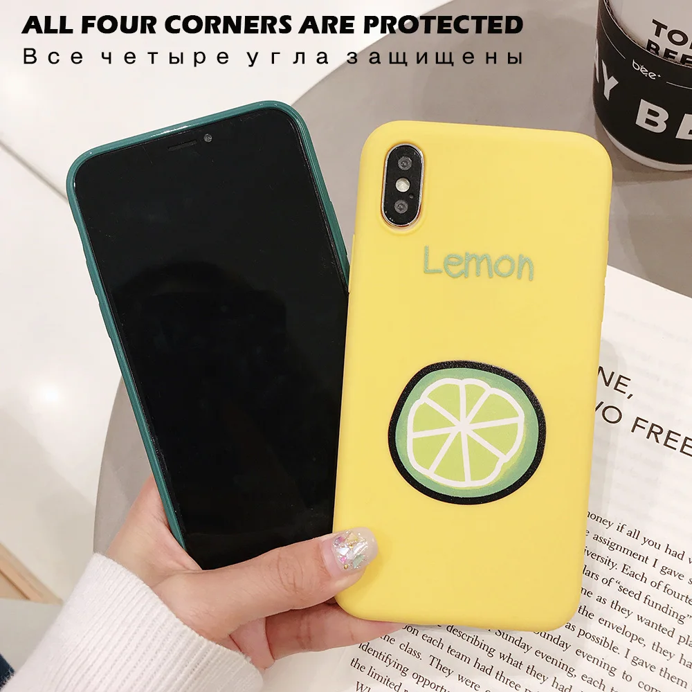 JONSNOW For iPhone X XR XS Max Cases Fashion Cartoon Strawberry Lemon Soft TPU Silicone Phone Case for 6S 7 8 Plus Fundas |