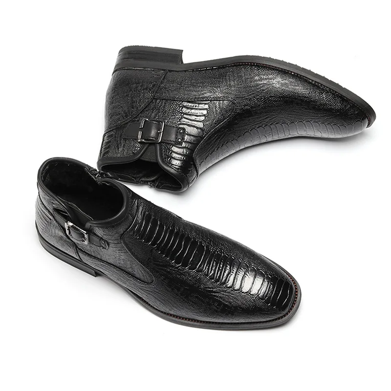 Мужские ботинки челси из тисненой кожи NIS черные плюшевые ботильоны с острым