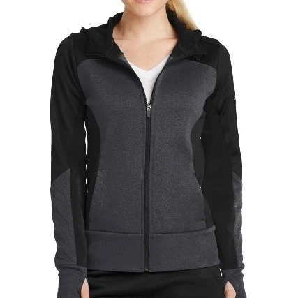 Спорт Tek LST245 Женская технология флис Colorblock Full Zip с капюшоном куртка из черного