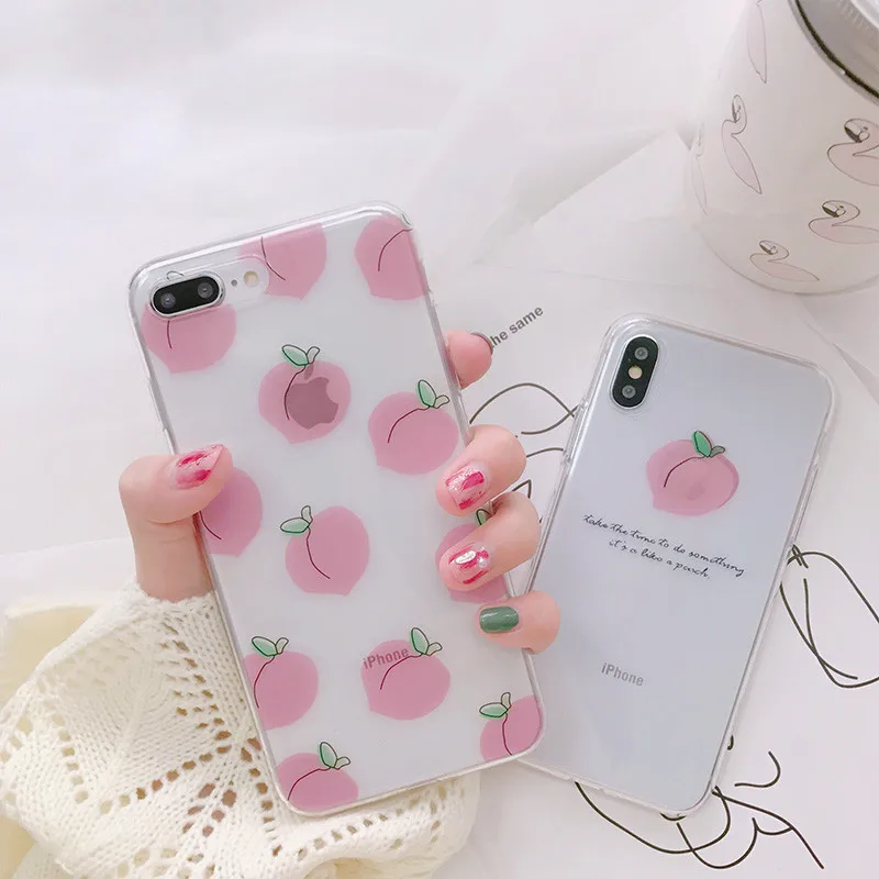 Чехол для телефона Kawaii с фруктами и персиками милый розовый прозрачный