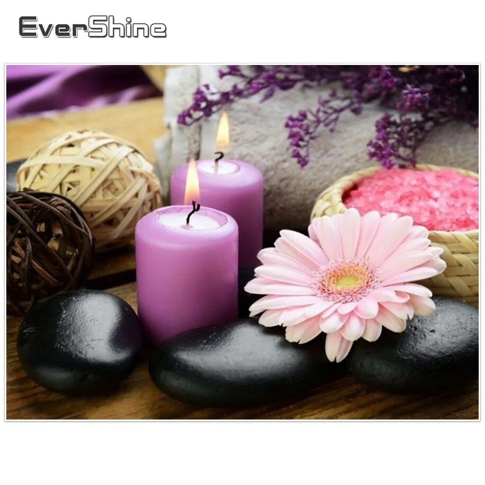 EverShine DIYT 5D Diamond Painting Flowers Cross Stitch Full Square Embroidery Mosaic Candle Picture Of Rhinestones|Алмазная мозаика