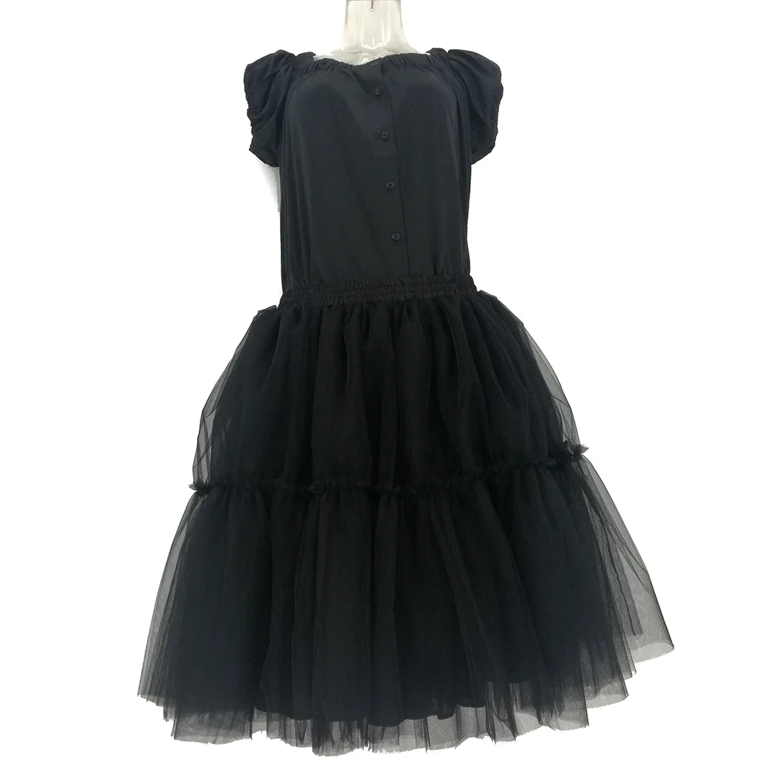 EBAYwish/6 слойная толстая и беспорядочная юбка с высокой талией разрезом черного