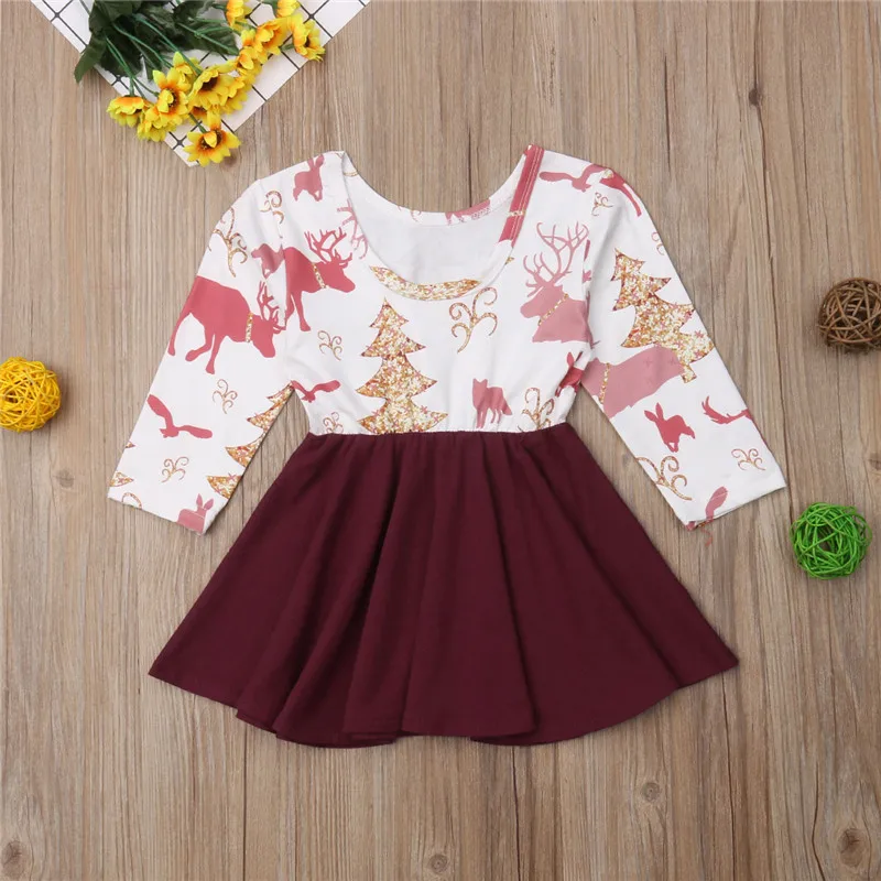 Newborn Christmas Baby Girls Princess Dress Kids Party Pageant Backless Casual Dresses Girl Patchwork Xmas Trees Clothes | Детская