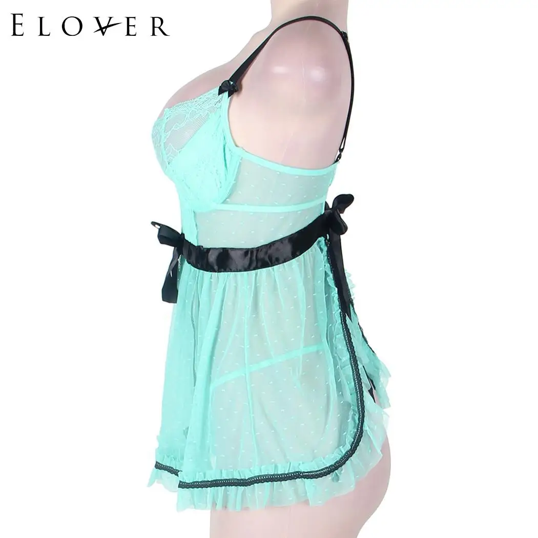 Elover Sleepwear Light Green Lace Women Ladies Sexy Lingerie Hot Erotic Sleep Dress Babydoll Nightdress Nightgown | Тематическая