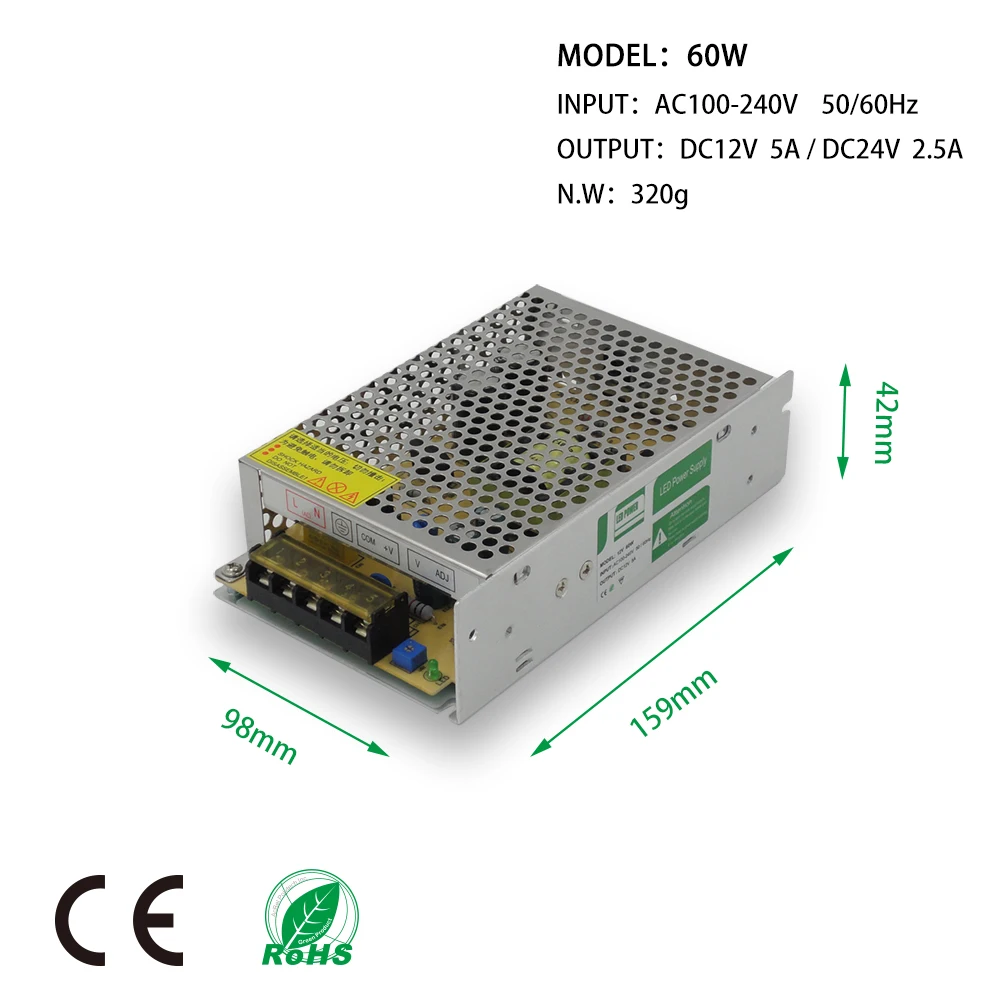 60 W LED Питание светодиодные полосы DC12V/24 V Водонепроницаемый адаптер