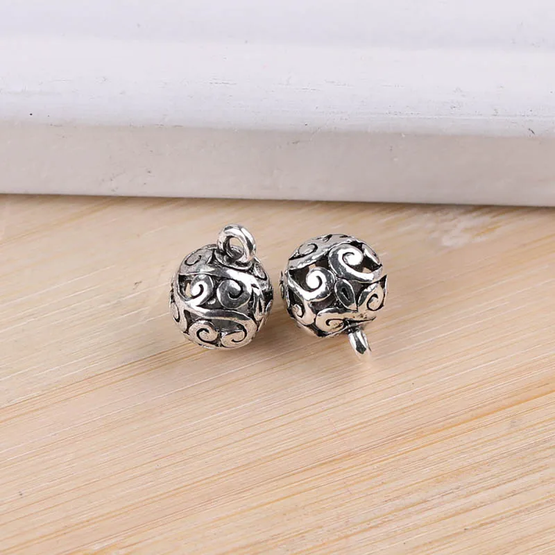 

6pcs Hollow ancient silver round beads diy alloy Tibetan silver loose beads material seedling silver
