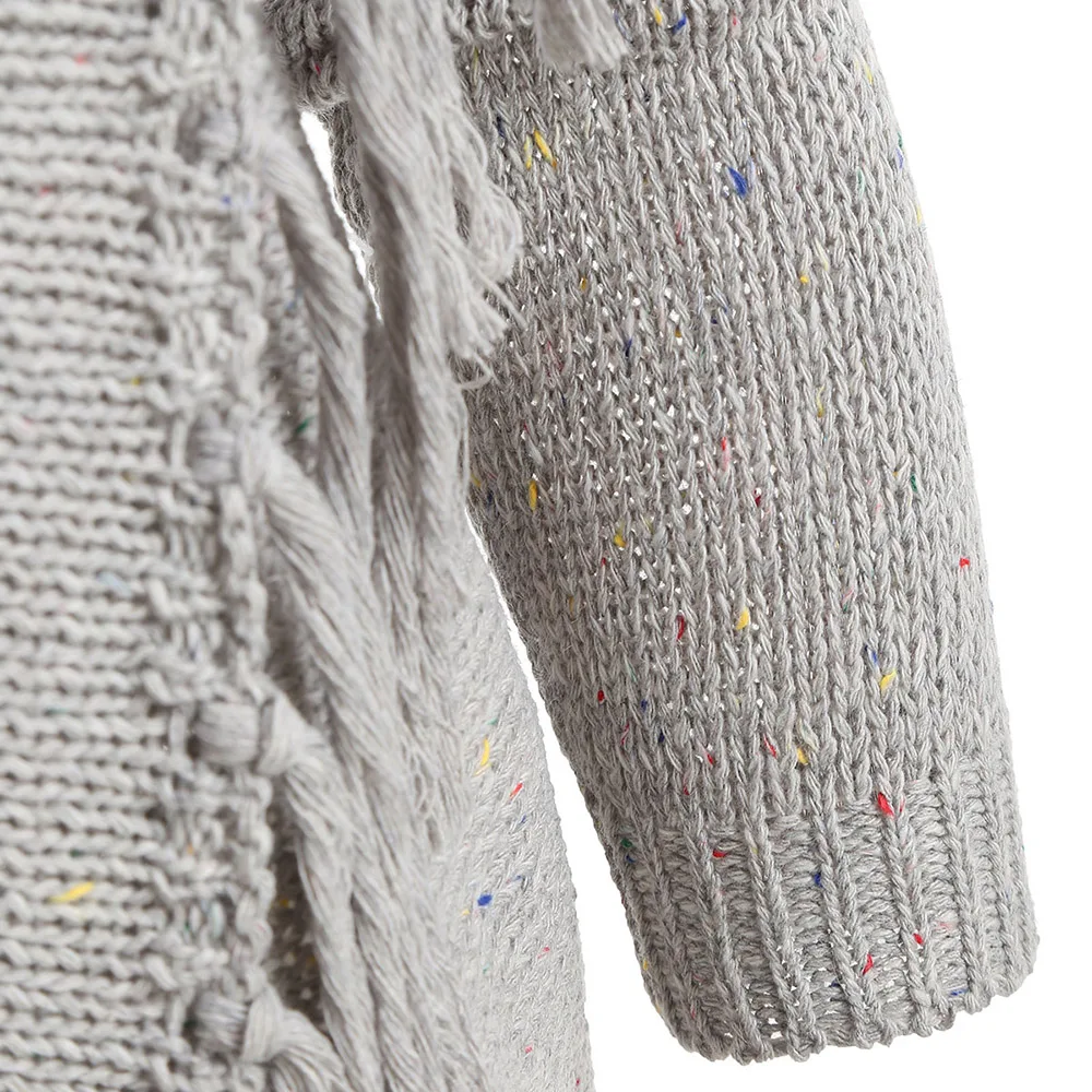 AZULINA Knitted Cardigan Women Asymmetrical Fringed Long Sleeve 2018 Autumn Casual Solid Color Gray Wrap Cadigans Female Clothes |