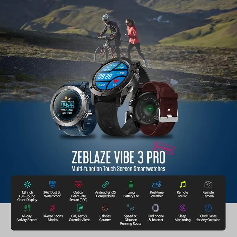 Zeblaze VIBE 3 Pro умные часы Полный Круглый сенсорный IP67 Водонепроницаемый в реальном