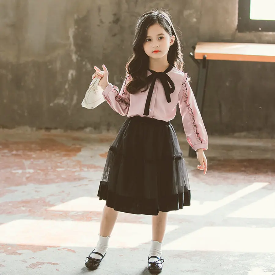 Шифоновая Блузка с оборками и юбка пачка для девочек 10 12 лет|Комплекты одежды