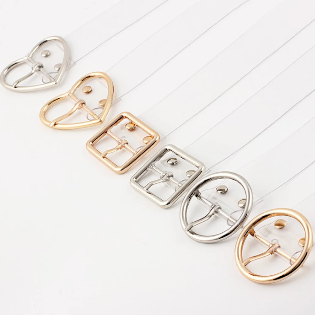 

Fashion Transparent Women Belt Clear Round Square Heart Pin Buckle Wide Waist Bands Ladies Waistband Invisible Punk Waist Belt