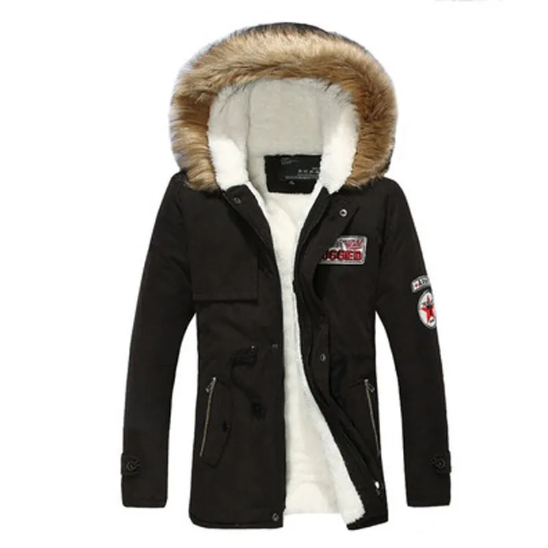 Men's Parkas New X-long Korean Solid Velvet Thick Zipper Warm Coat Hoodie Parkas Man Winter Jacket Large Size S-4XL