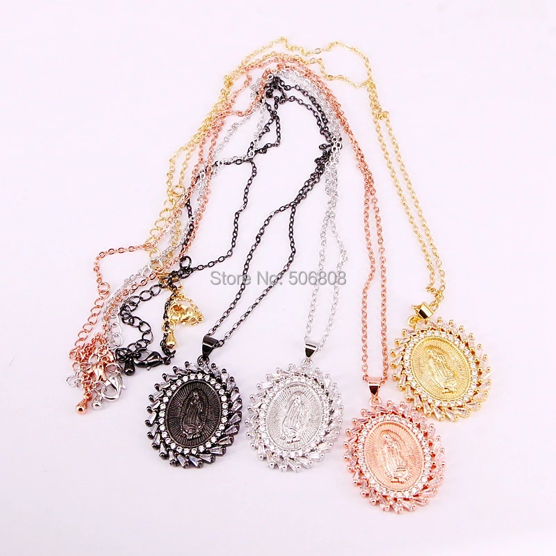 

6 Strands ZYZ-N5851 CZ Jesus Pendant necklaces for women white cz geometric trendy fashion jewelry