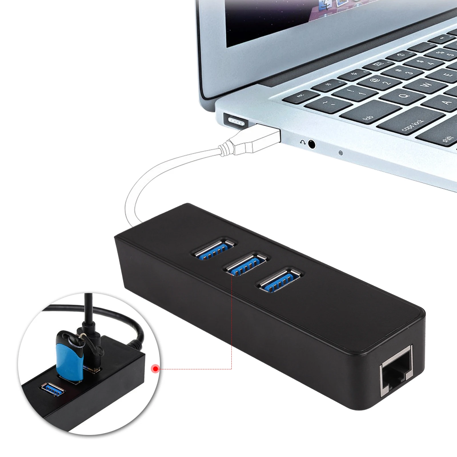 Концентратор с 3 портами USB 0 Gigabit Ethernet RJ45 адаптер концентратор проводная сетевая