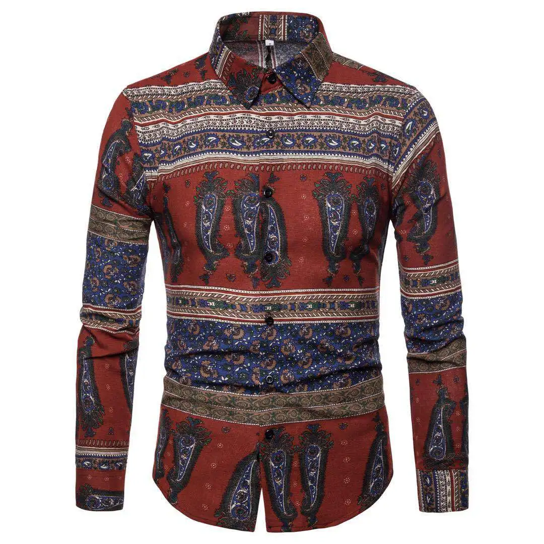 Новый демисезонный блузка кофта с принтом мужской внешней торговли Camisa Masculina для