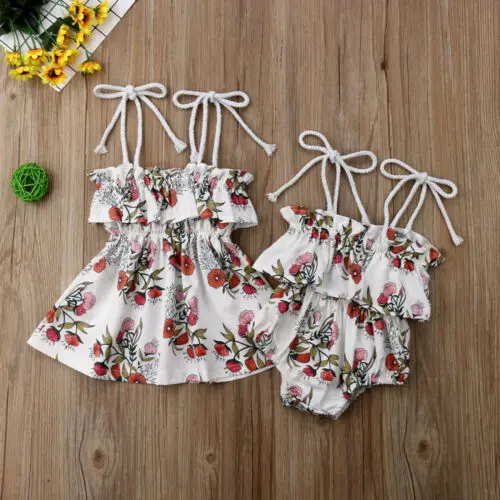 Летний комбинезон с цветочным принтом для сестер и большой маленькой сестры