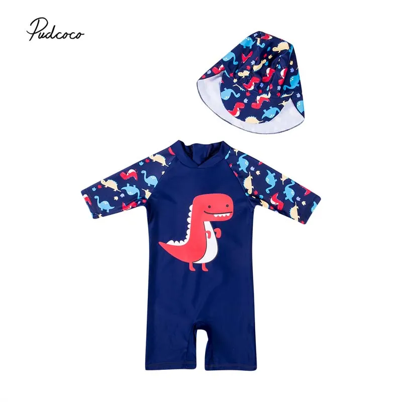 2019 Brand Boys Kids Swimwear Swimsuit Hat UV Sun Protection Dinosaur Costume Summer Holiday Outfit Clothes Bathing Beachwear | Детская