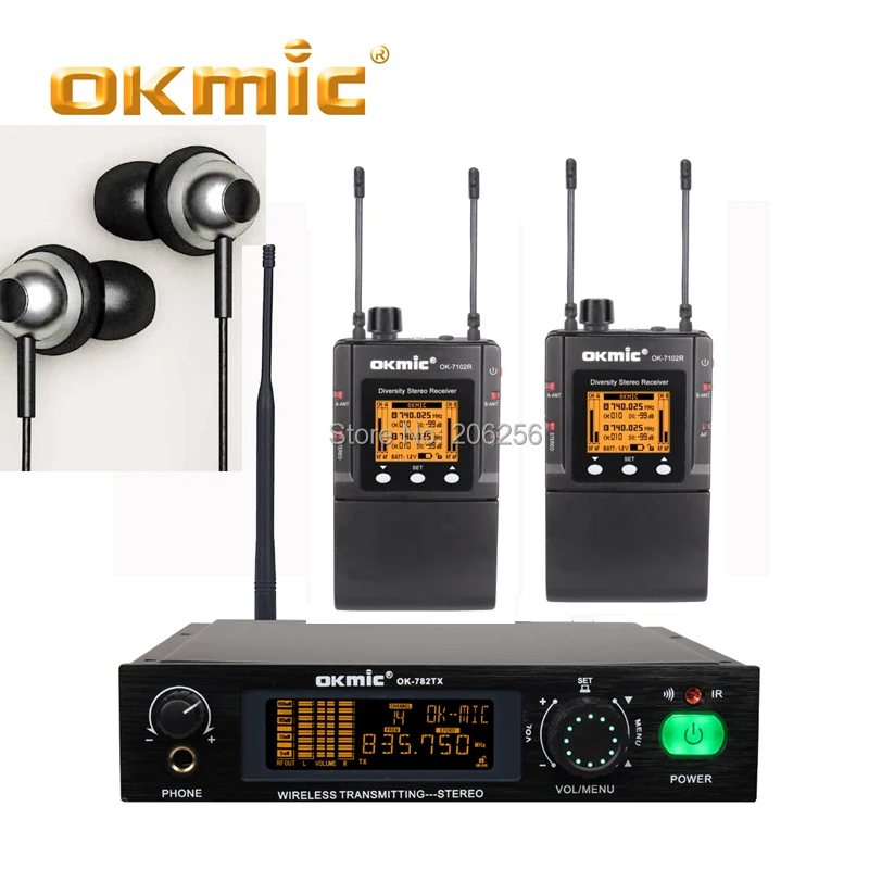 OKMIC 1 OK 782TX + 2 7102R Professional Stage on Performance Stereo Desktop In Ear Monitor System одновременная