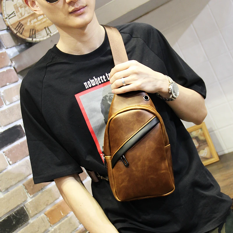 

New Fashion Crazy Horse Pu Leather Fashion Crossbody Bag Travel Chest Waist Bag Brown Messenger Bag Small Shoulder Daypack