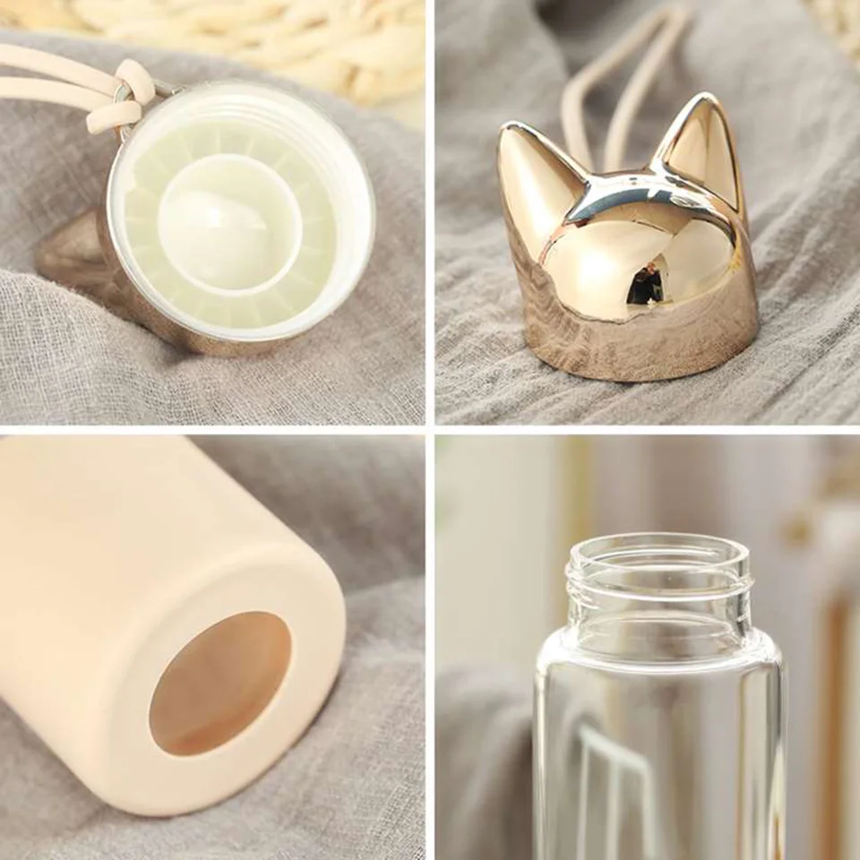 Transhome Cute Fox Glass Water Bottle BPA Free 350ML Transparent For Bicycle Tour Sport Style Non-slip Drinkware | Дом и сад