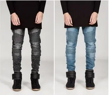 Мотоциклетные джинсы брюки мужские Плиссированные Модные Homme | Мужская одежда