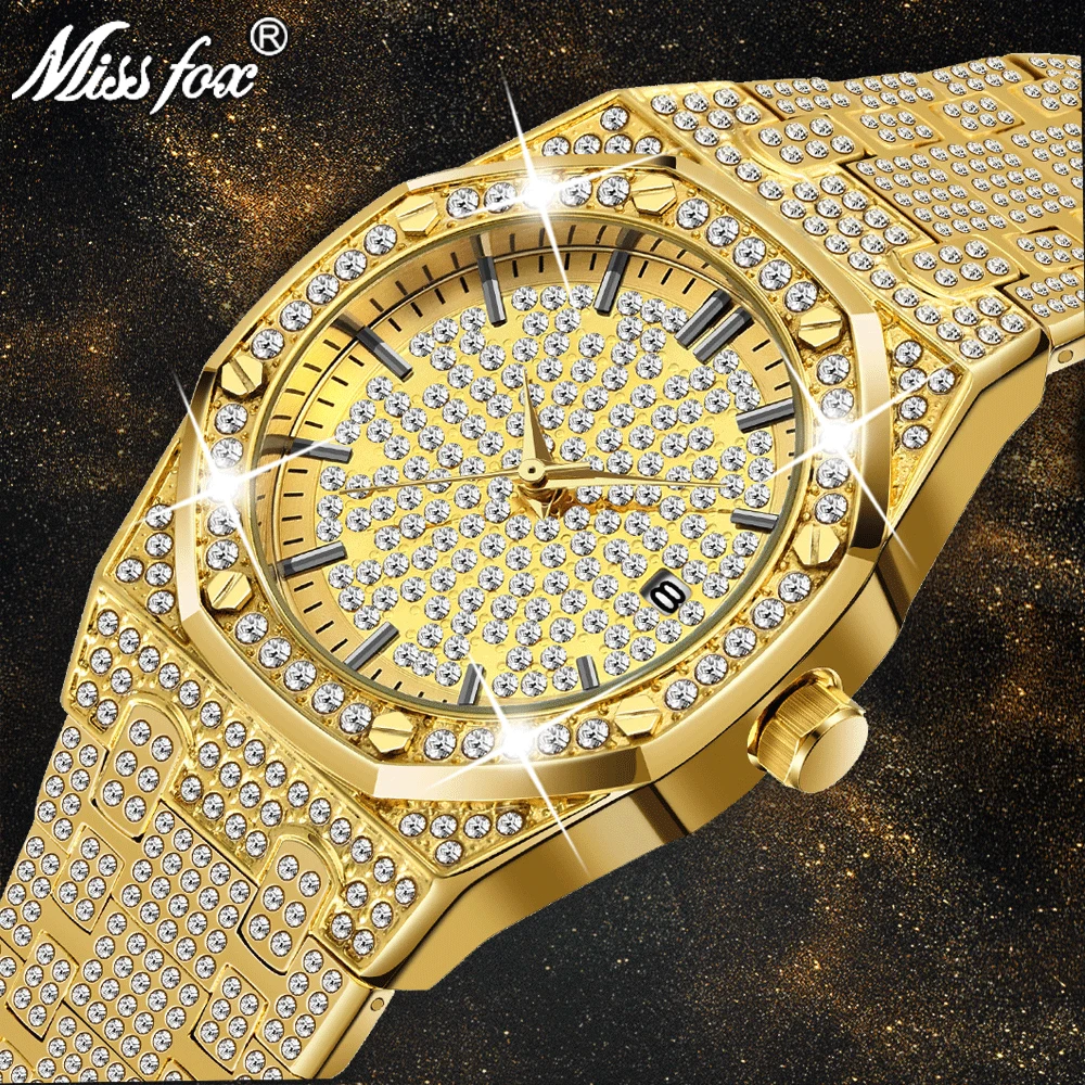 

MISSFOX часы женские часы люксовый бренд 2019 18 K золотые часы модные Календарь женские часы с бриллиантами Женские кварцевые наручные часы