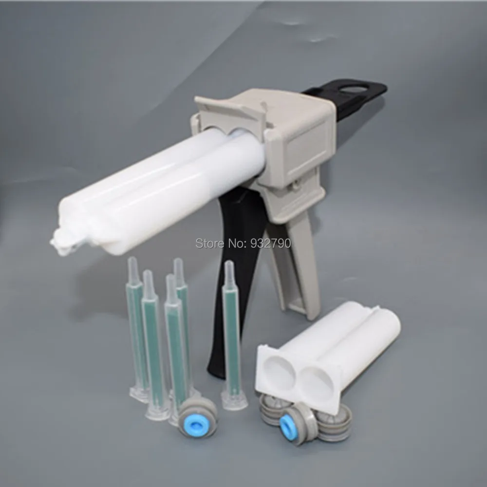 

50ml 1:1 2:1 Glue Gun Dispenser Applicator + 2pcs AB Glue Cartridge + 5pcs Adhesive Resin Mixed Nozzles Mixing Tube Mouth
