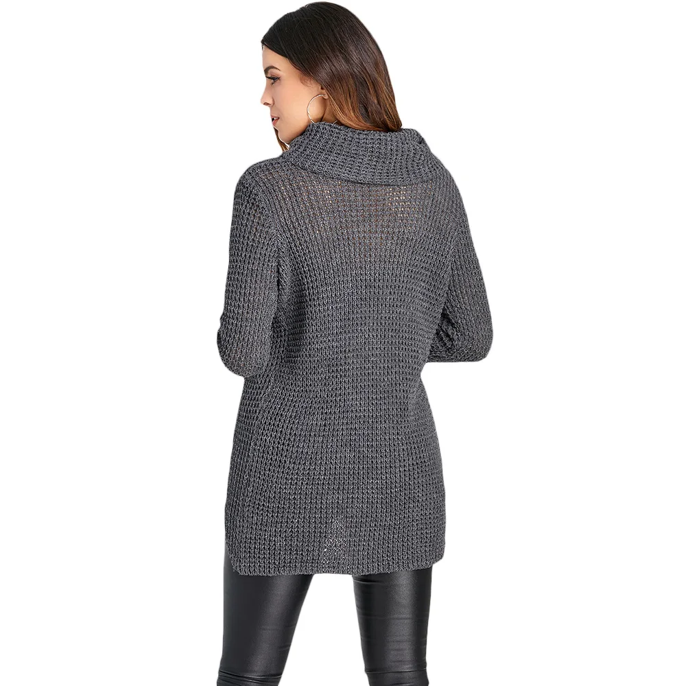 Wipalo Autumn Women Sweater Casual Cowl Neck Buttons Knit Asymmetric Sweaters Pull Femme Winter Tops Pullover New Solid Jumpers | Женская