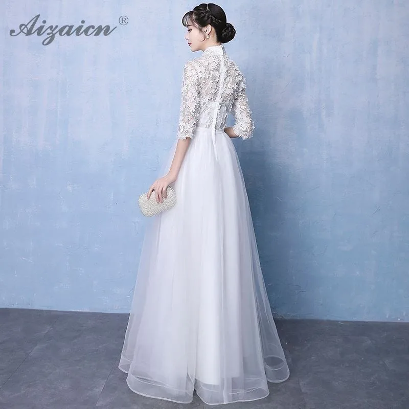Традиционное китайское платье современное элегантное вечернее Qipao белое Ципао