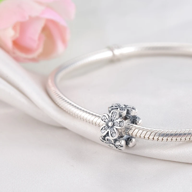 Devolove 925 Стерлинговое Серебро ослепительные ромашки цветок CZ Шарм Fit Pandora браслет