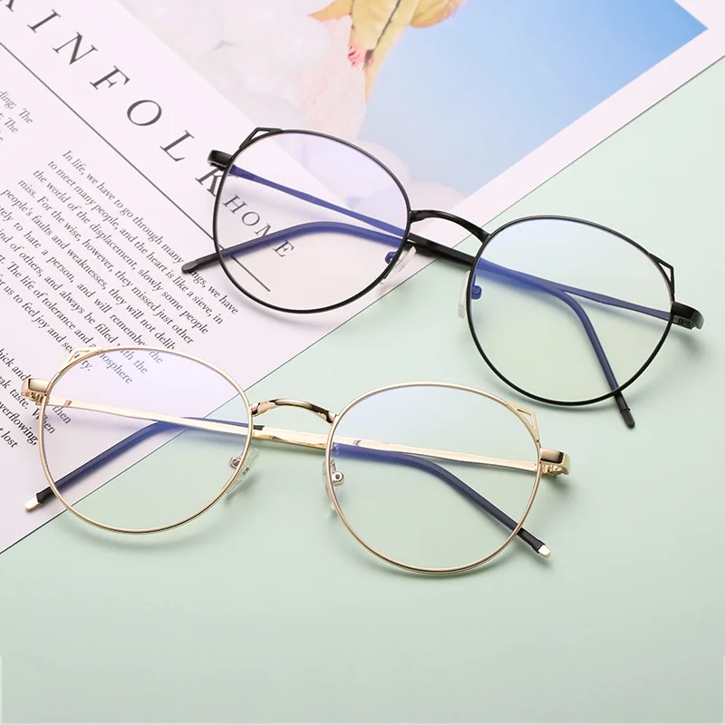 

Fashion glasses frame oval Lovely Cute Cat Eye metal frame female glasses women transparent clear Lens Glasses Party