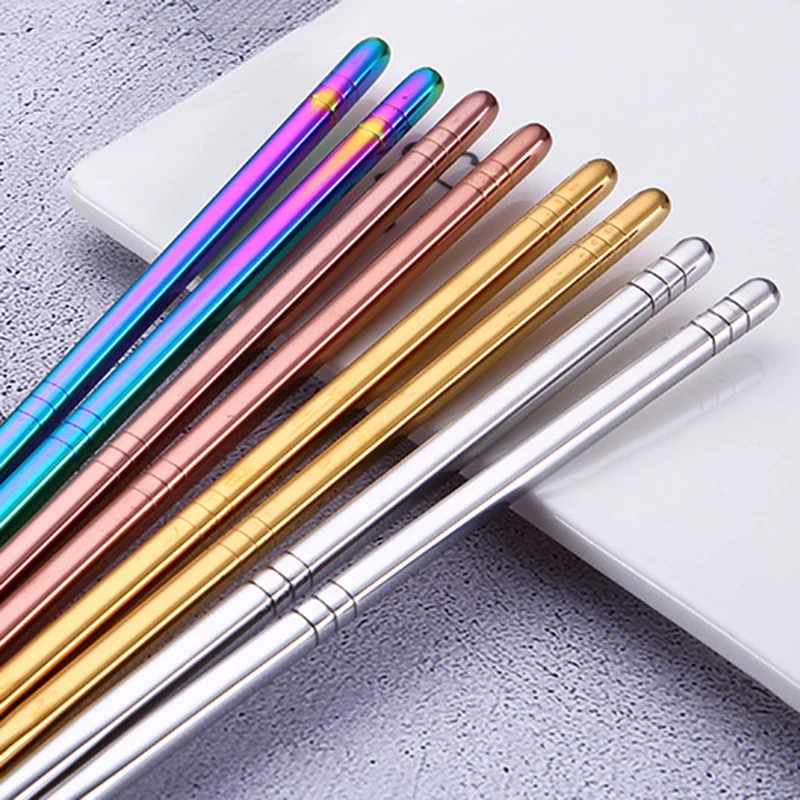New 1 Pair Chinese Chopsticks 304 Stainless Steel 23cm Reusable Hollow Metal Colorful Luxury Grill Tools Anti-scalding | Дом и сад