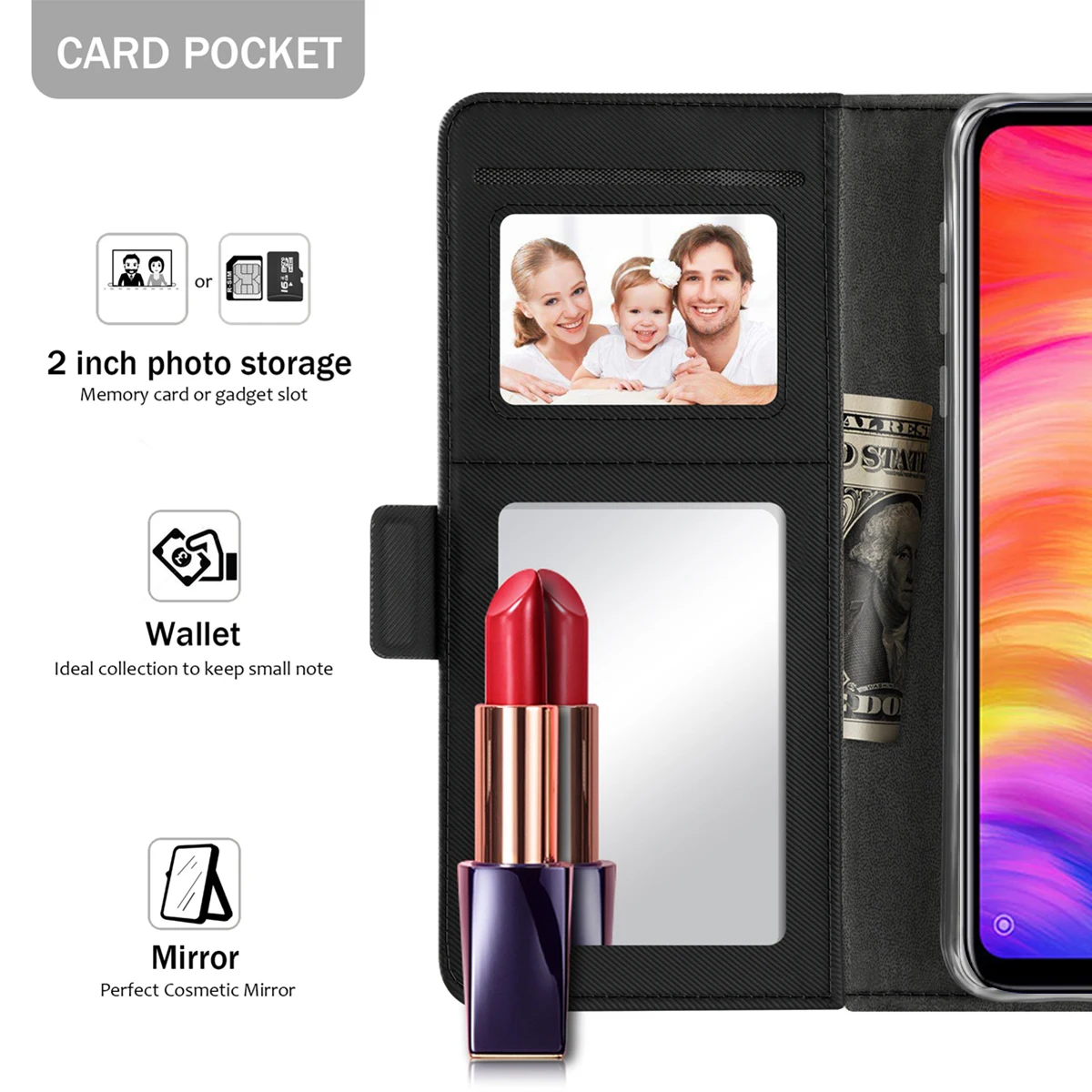CASEWIN для Xiaomi Redmi Note 7 Чехол из искусственной кожи кошелек чехол Flip Стенд Обложка с