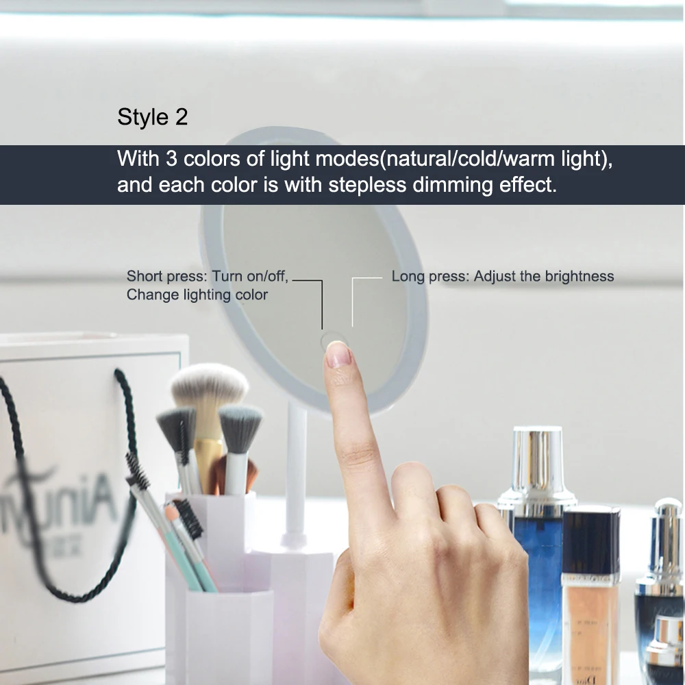 Светодиодное косметическое зеркало с основанием для хранения органайзер