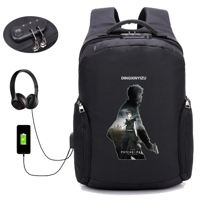 anime psycho-pass backpack USB Charge Anti Theft Travel Backpack School Bag boy girl student book packsack 12 style | Багаж и сумки
