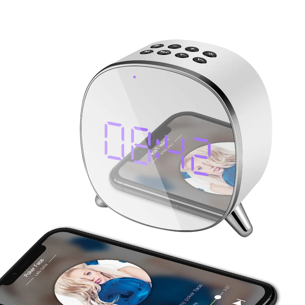 Bluetooth динамик с зеркальной поверхностью Altavoz светодиодный Будильник AUX TF