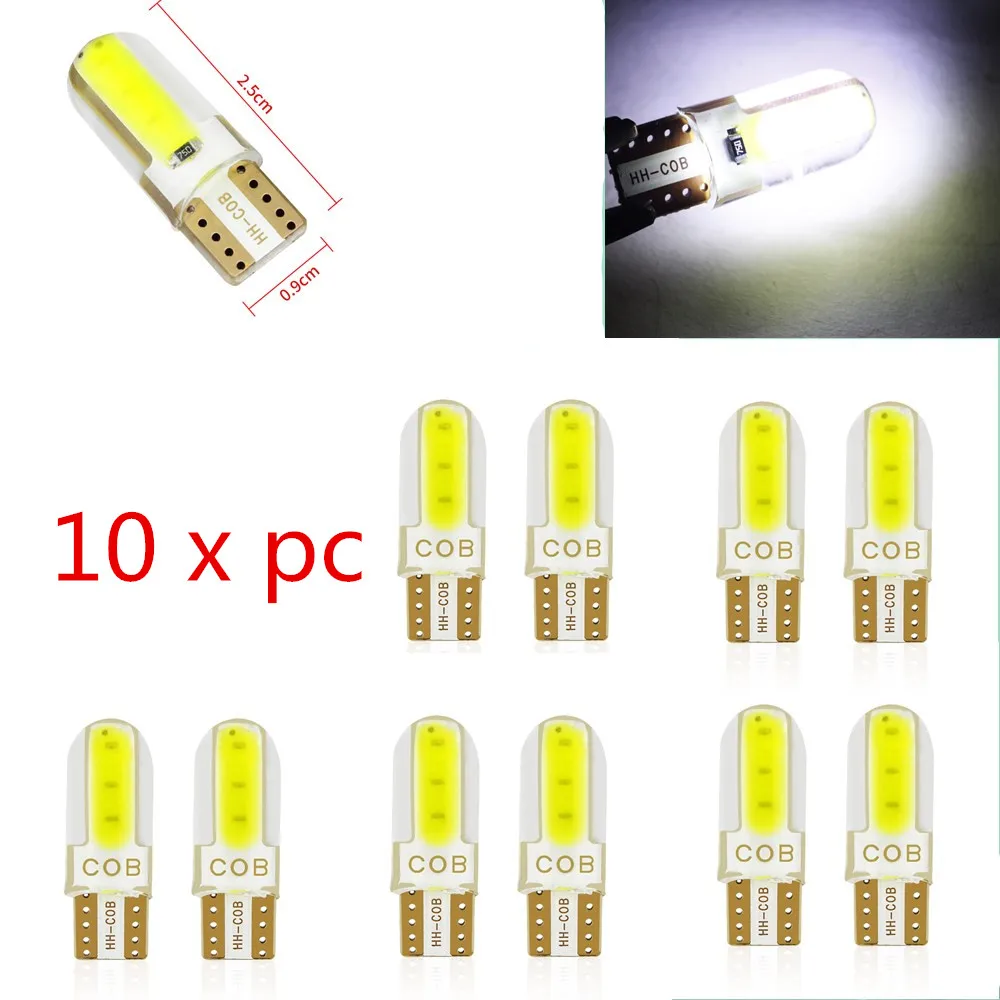 

10pcs Silica gel LED COB W5W T10 194 8SMD Wedge clearance light Bulb Auto for License plate reading car door trunk car lamp