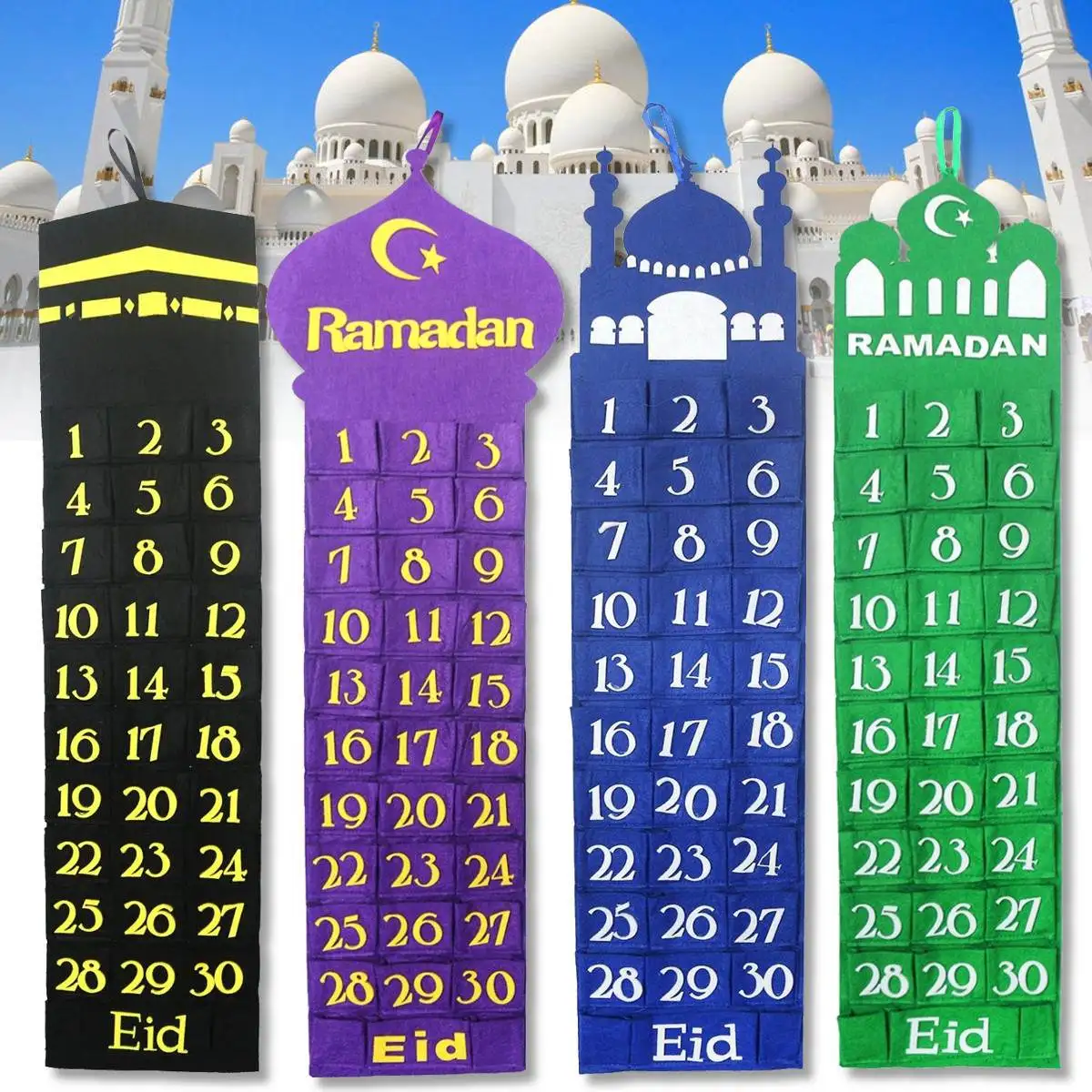 Happy EID Mubarak Decor Рамадан кареем календарь настольная дорожка синяя черная блестящая