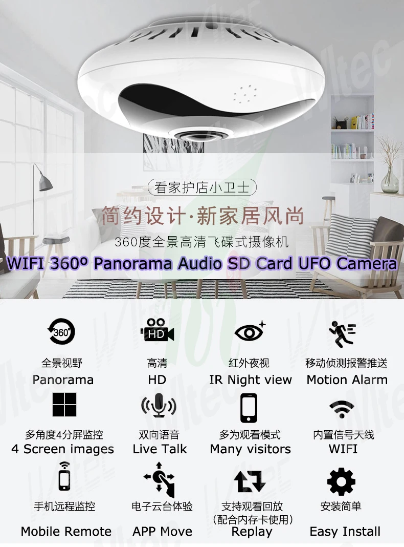 Камера видеонаблюдения НЛО Panronama Wi-Fi 960P ONVIF P2P | Безопасность и защита