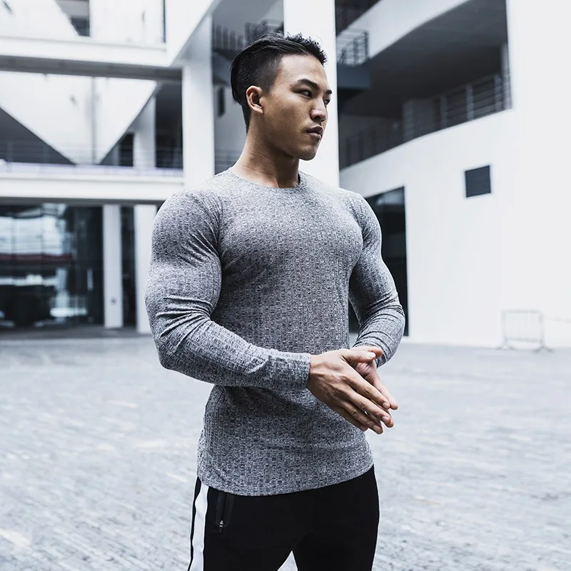 Мужская футболка с длинным рукавом Crossfit облегающая Повседневная Эластичная в