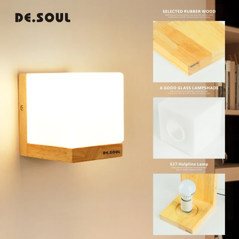 DE.SOUL Nordic Wall Lamp Simple Modern Sconce Living Room Stairs Bedroom Bedside Creative AisleSolid Wood Lamps | Лампы и освещение