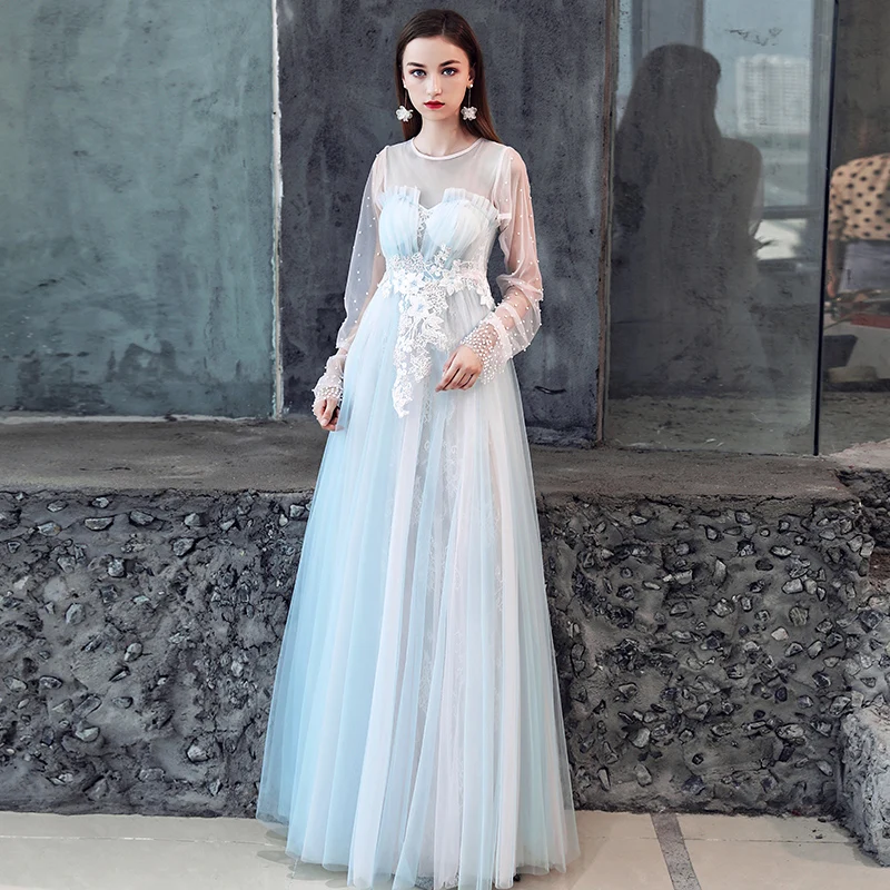SSYFashion/Новинка вечернее платье Tulee Lllusion Длинные рукава Кружевная аппликация